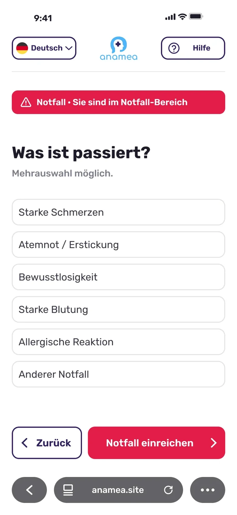 Notfall: Was ist passiert? Sechs Antworten zur Mehrfachauswahl