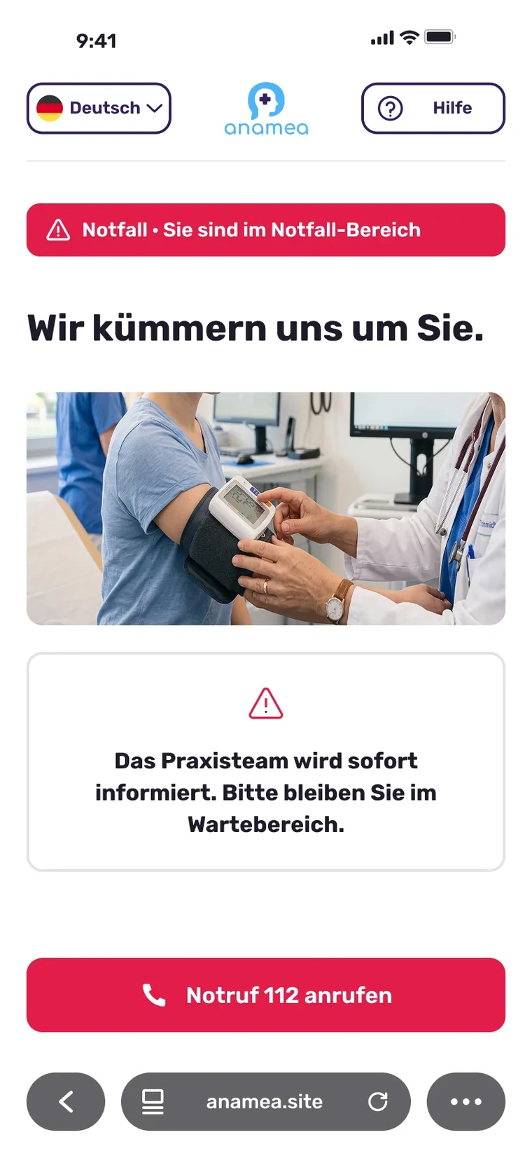 Notfall: Wir kümmern uns um Sie. Das Praxisteam wird sofort informiert.