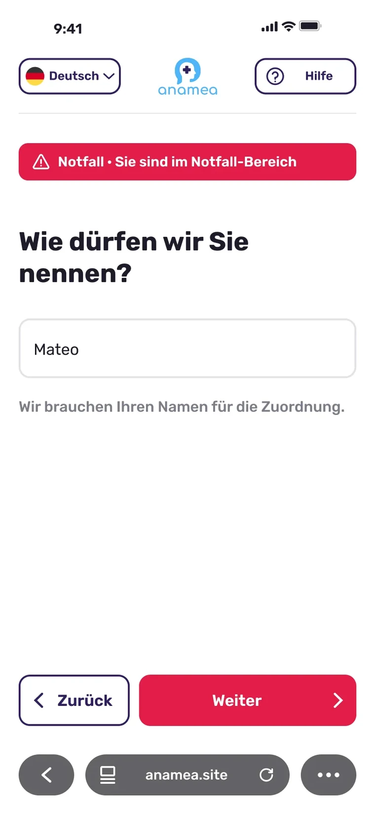 Notfall: Wie dürfen wir Sie nennen? Rotes Band Sie sind im Notfall-Bereich