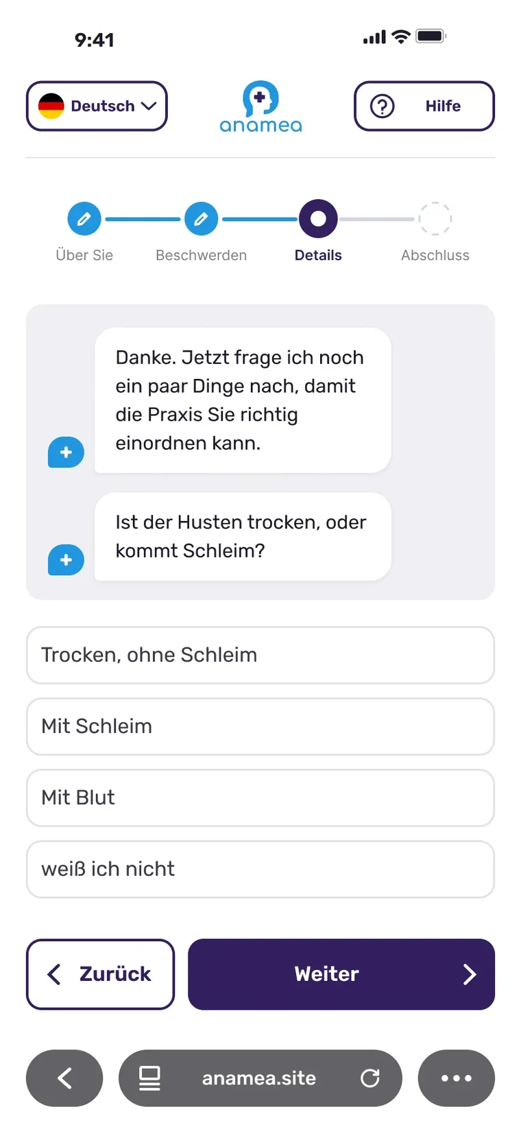Rückfrage zum Husten mit Begründung