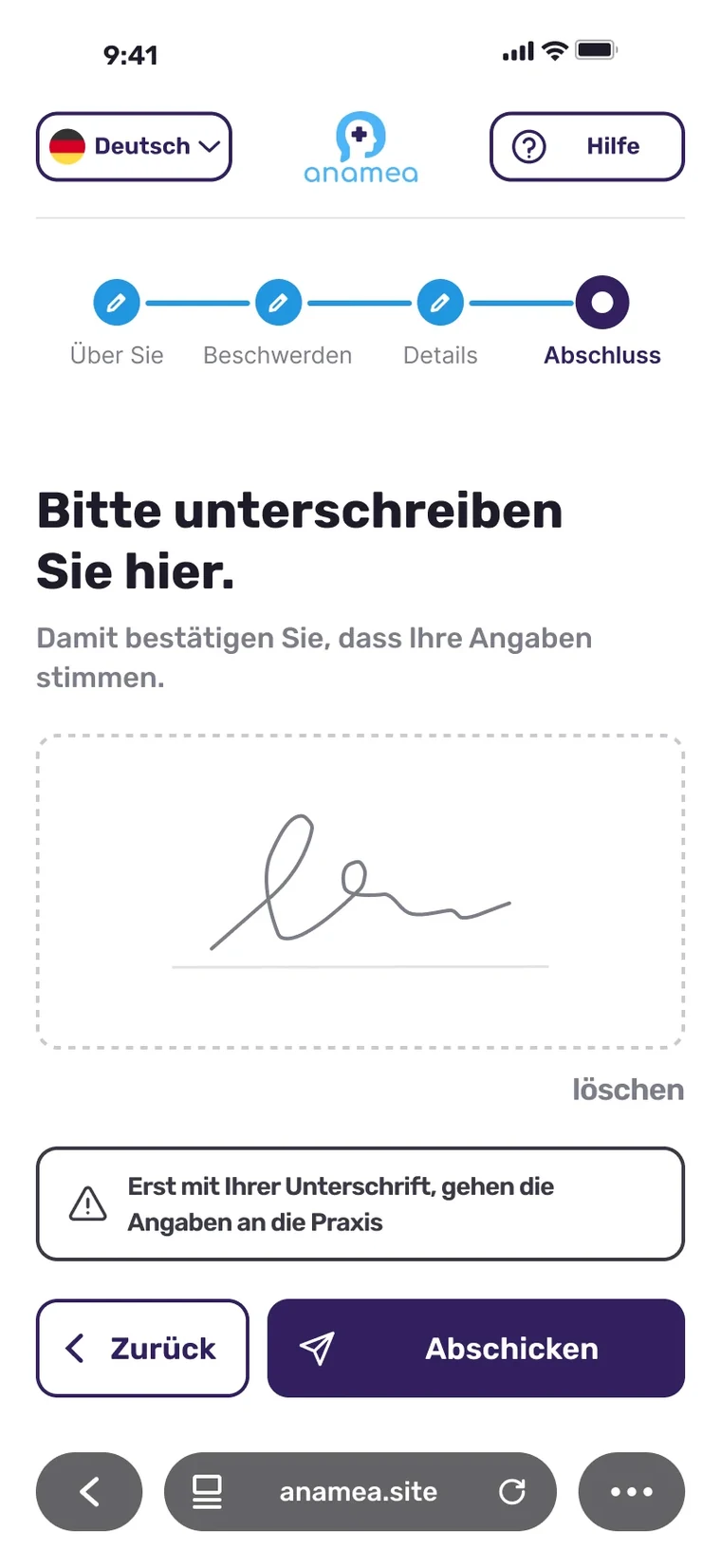 Unterschrift im Feld